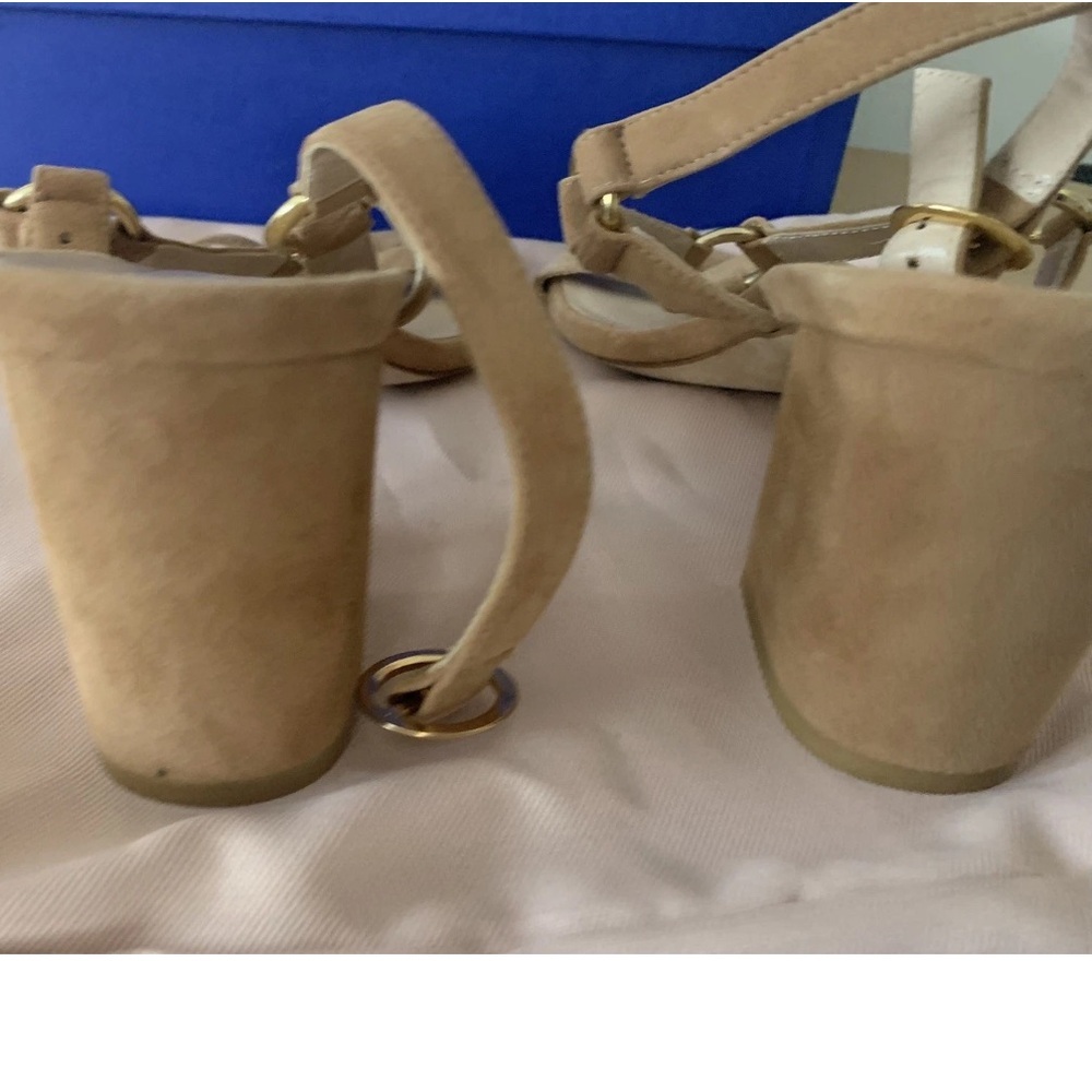 Stuart Weitzman Tan Suede T-Strap Sandals Lalita 75 Block Heel Sandals - Picture 4 of 4